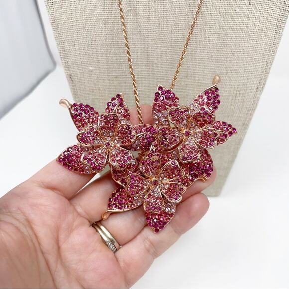 JTV Rose Pink Crystal Flower Brooch Pendant Chain Necklace - Picture 3 of 7